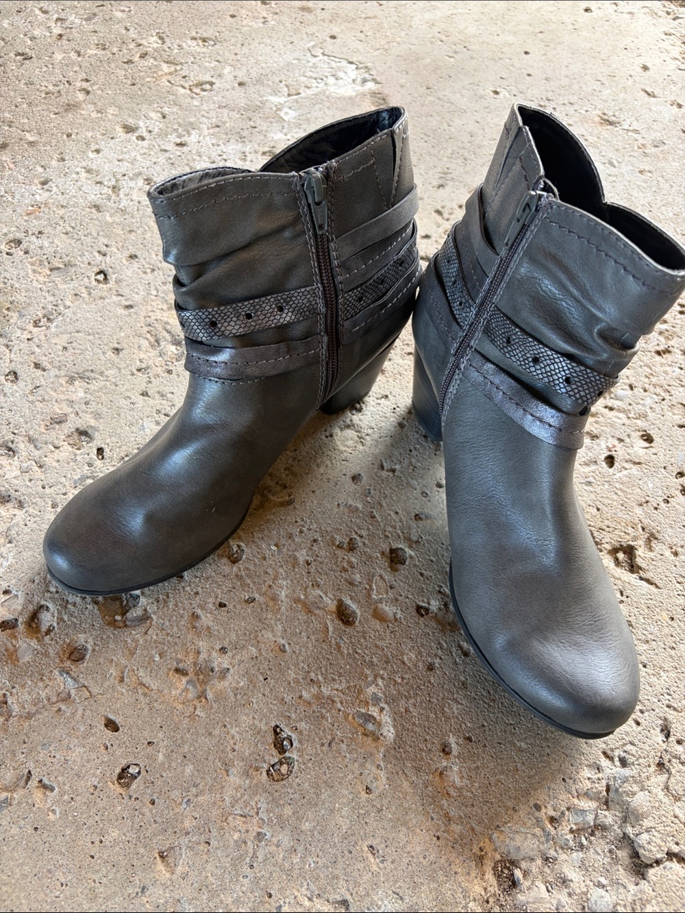 Women's Ankle Booties with Wrap Straps in Dark Gray